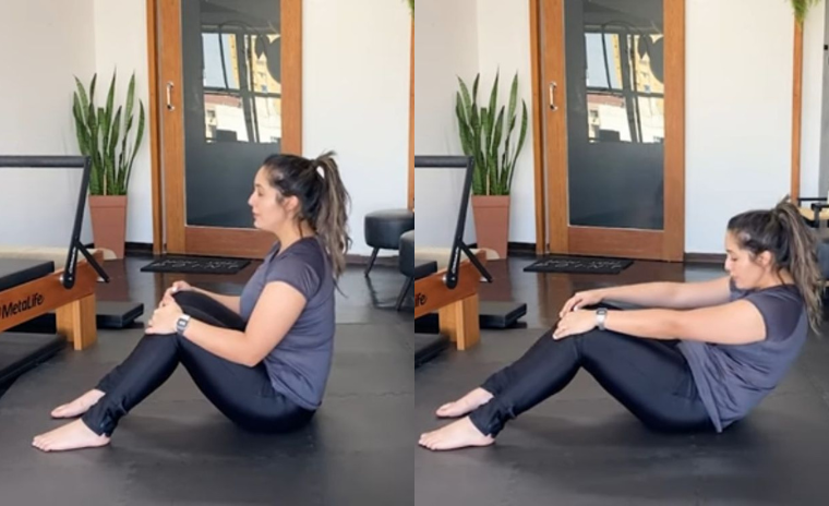 Rolamento do quadril para trás sentado (flexão lombar)